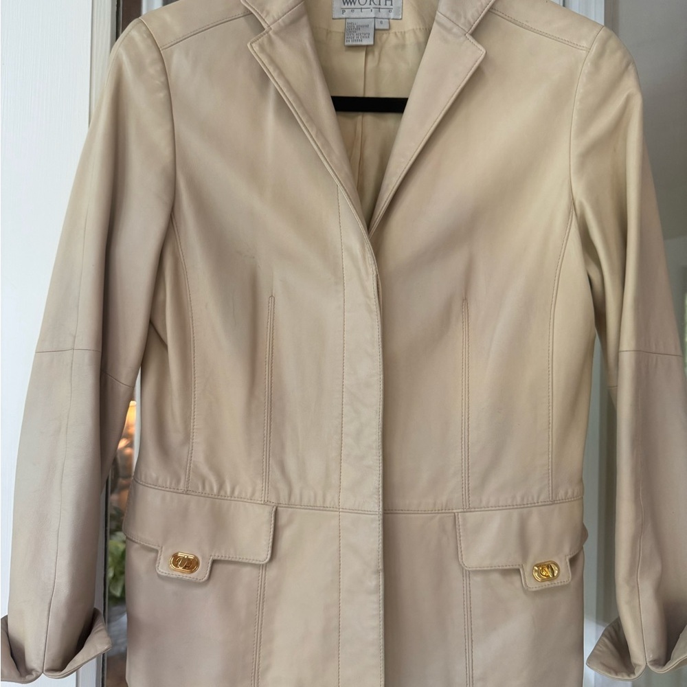Worth Cream Leather Blazer with Gold-Tone Hardware